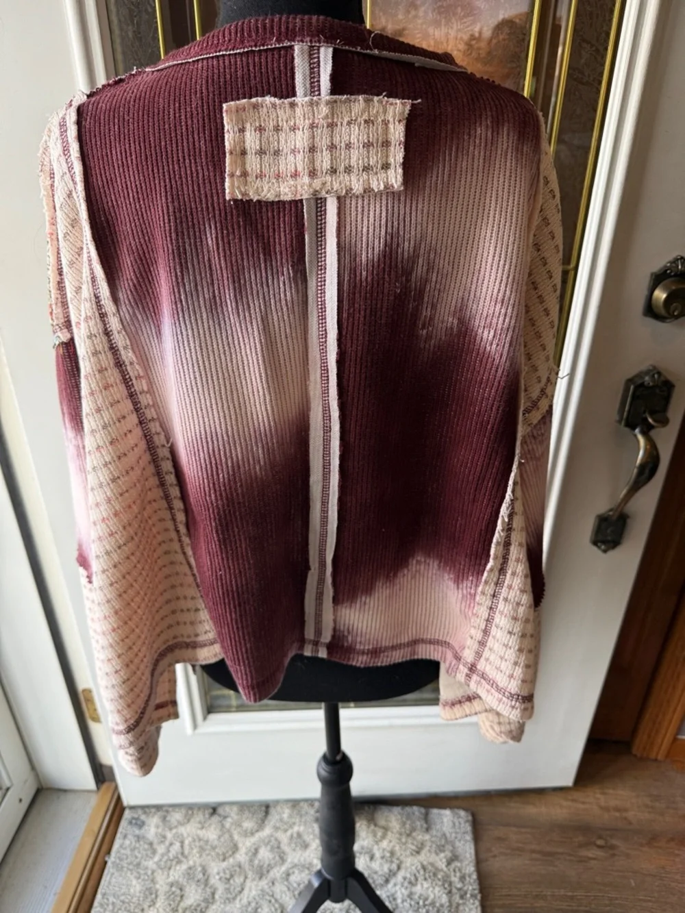 POL WILD BERRY/FLORAL  Cream Tie-Dye Patchwork button down long sleeve top - Picture 8 of 12
